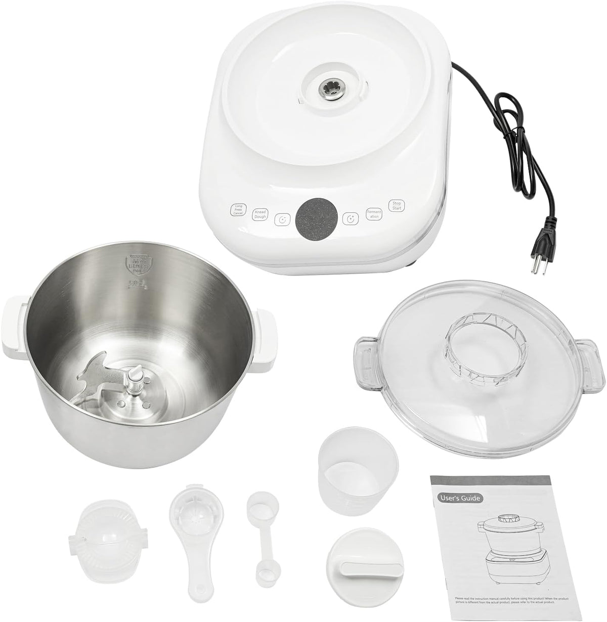 Electric Dough Maker with Ferment Function, 5L/ 4.5Qt 200W 304 Stainless Steel Dough Mixer Machine, Commercial Bread Mixer for Roti Bread Pizza Baking Dumpling Dough & Sourdough(White)