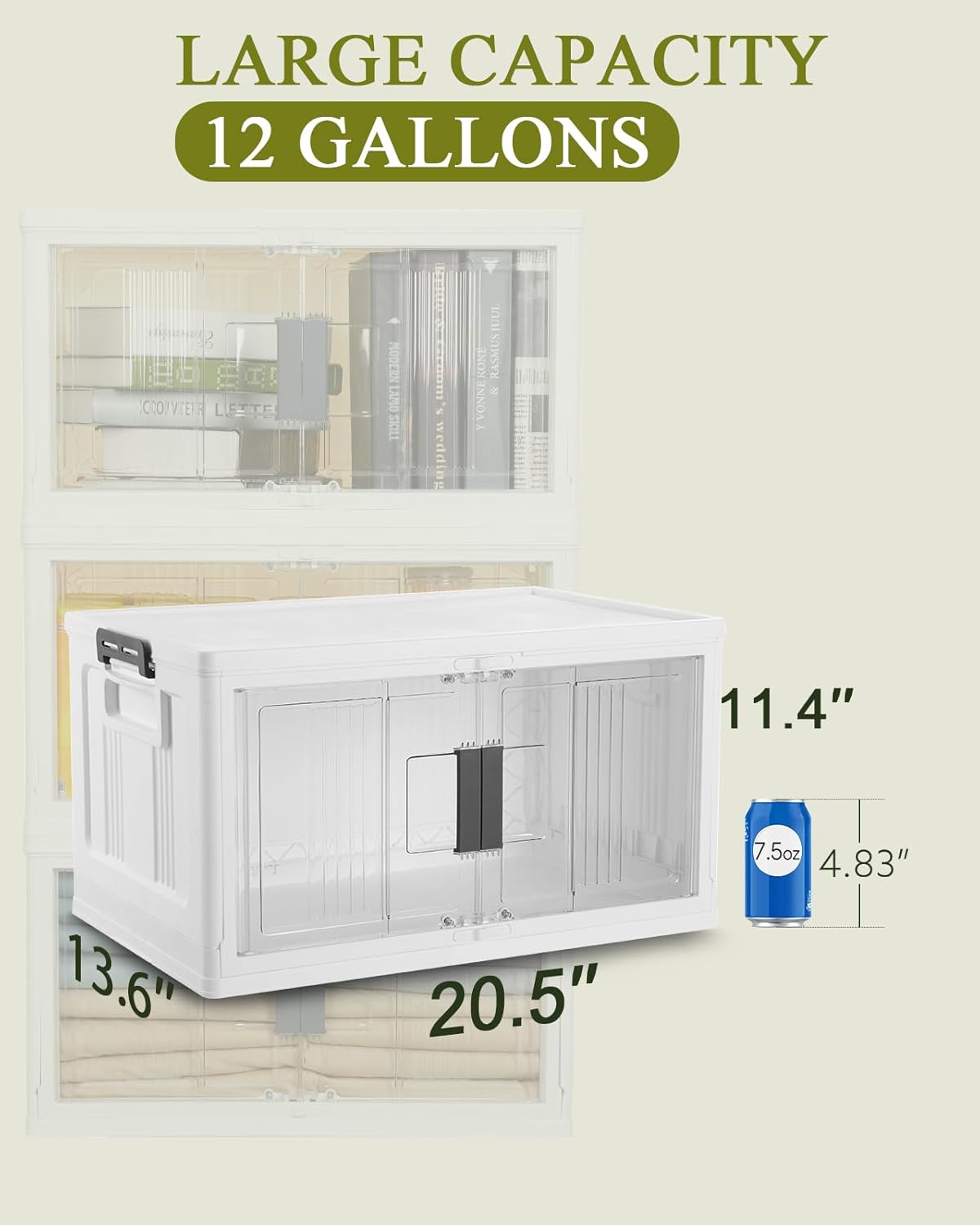 OlarHike 48QT Stackable Storage Bins with Lids - Folding Storage Boxes with Doors and Wheels, Collapsible Plastic Storage Organizer for Closets, Storage and Organization, 6 Pack Cubes