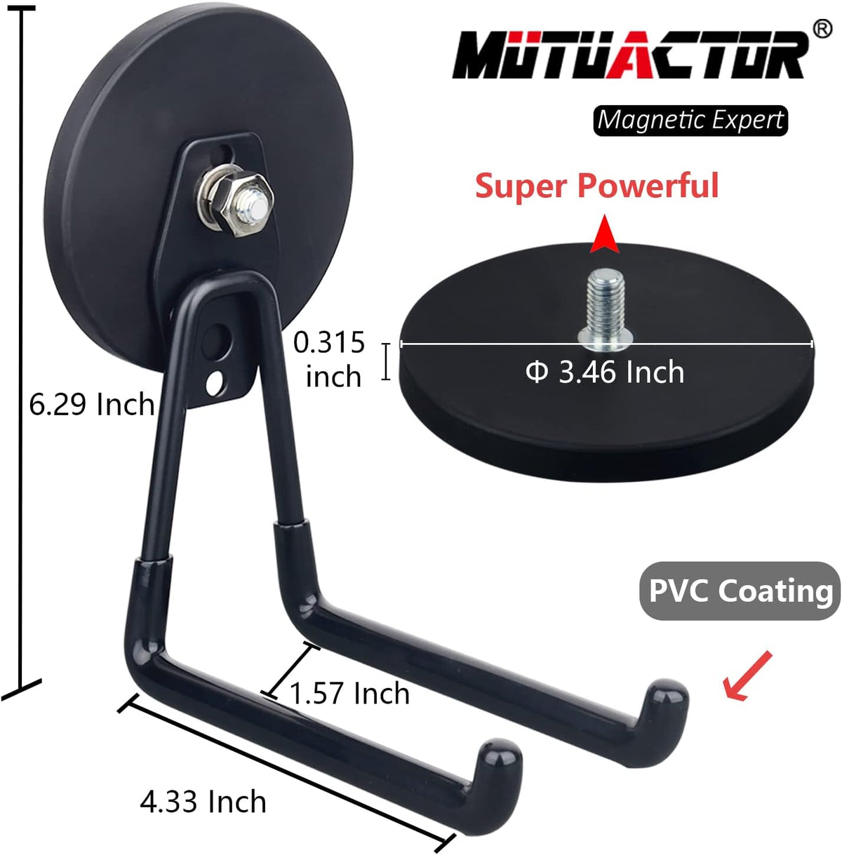 MUTUACTOR Large Magnetic Hooks,2pcs Super Strong Magnetic Storage Hooks for Hanging Tools Heavy Duty Magnetic Storage Hooks for Tools Organization,Power Drill Drivers,Tool Box,Chest or Metal Cabinet