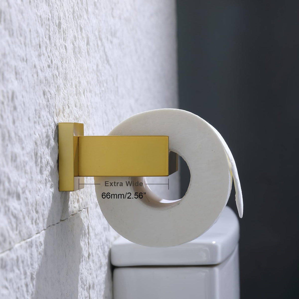 TASTOS Toilet Paper Holder Brushed Gold, Toilet Tissue Roll Holders Dispenser and Hangers Wall Mounted for Bathroom & Kitchen, Stainless Steel Modern Square Style