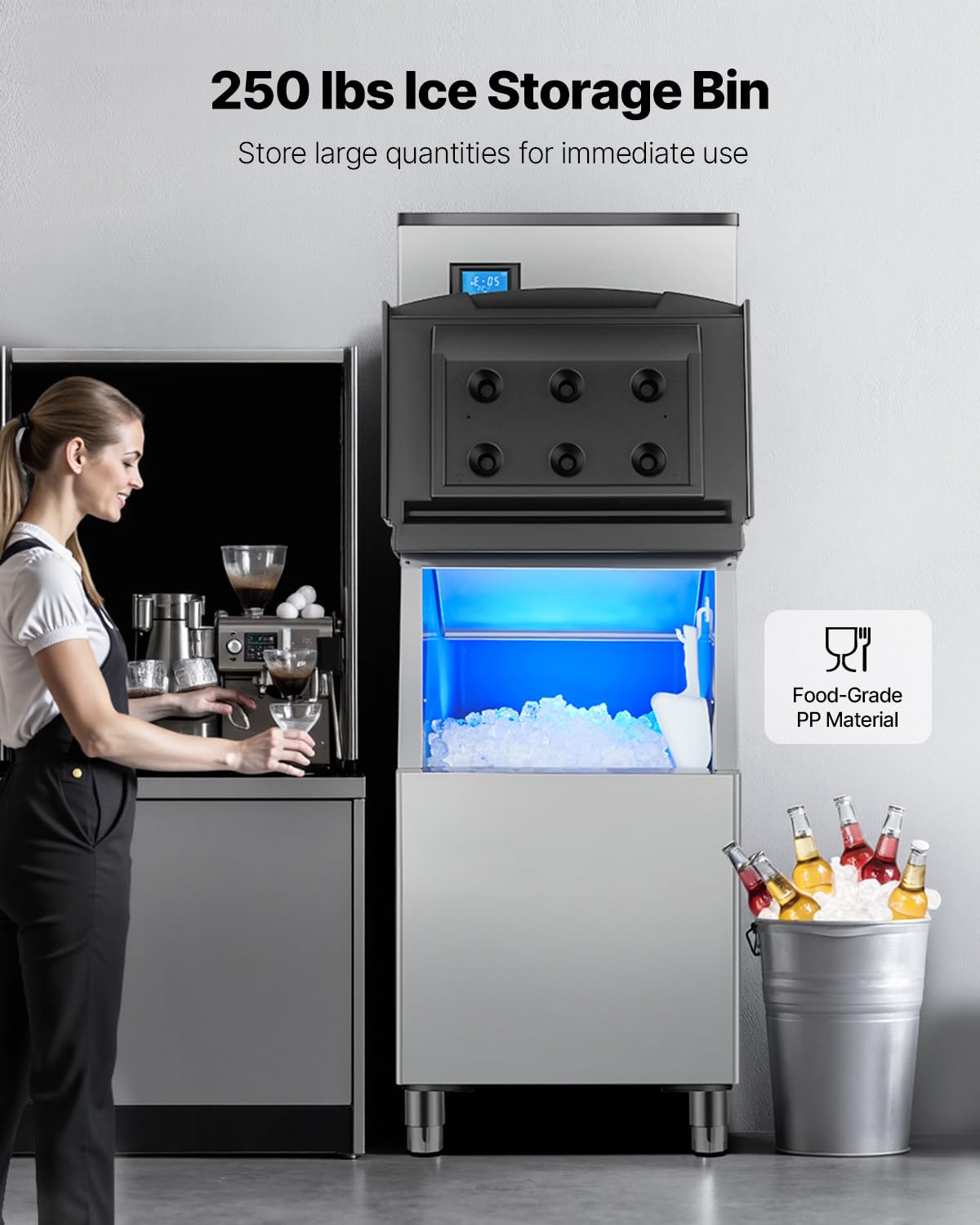 VEVOR Commercial Ice Maker Machine, 500LBS/24H Ice Making Machine with 250LBS Large Storage Bin, Auto Self-Cleaning Ice Maker Machine with Touchscreen for Bar Cafe Restaurant Business Commercial