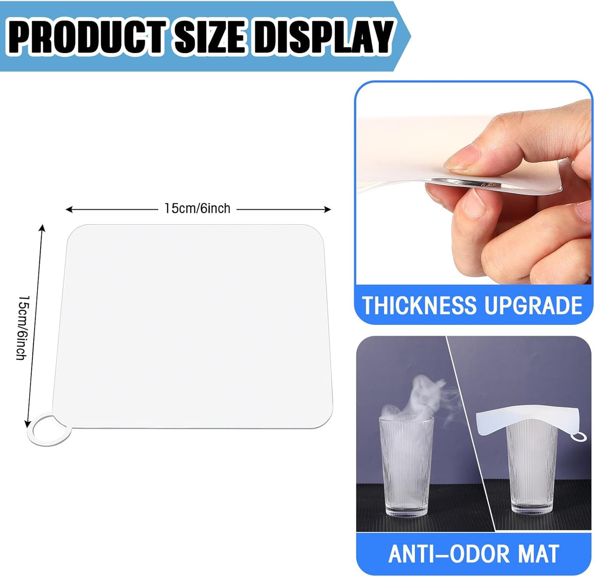 Yinkin 6 Pcs Drain Covers to Keep Bugs Out Silicone Shower Floor Tub Stoppers Bathtub Drain Stoppers Sewer Anti-Odor Mats Deodorizing Plugs for Bathroom(6 x 6 Inch,Square,White)