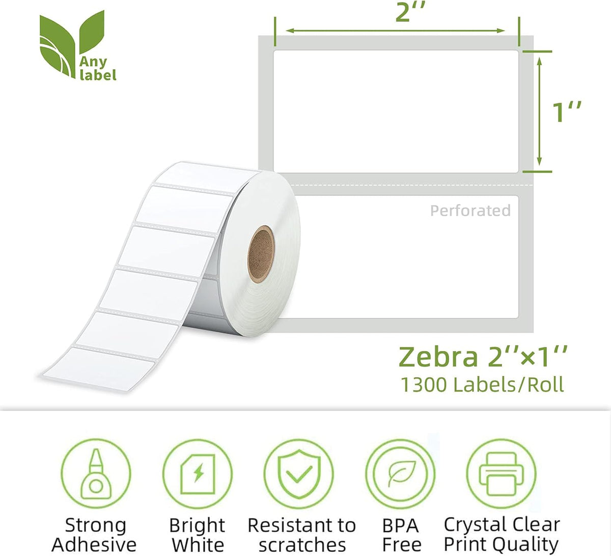 Compatible 2" x 1" Direct Thermal Labels Replacement for Barcodes Postage Address Shipping Compatible with Rollo & Zebra Desktop Printers Adhesive & Perforated (24 Rolls, 1300 Labels/Roll)