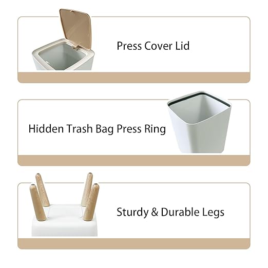 Small Trash Can with Lid Shiny goldden Brown foil Texture Glass for Prints Wastebasket with Press Cover Dog Proof Garbage Can Waste Bin for Kitchen Bathroom Nursery 2.6 Gallon
