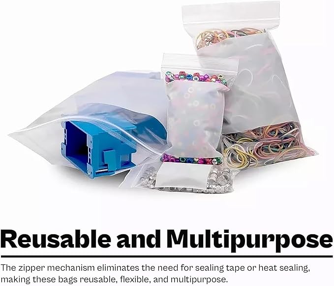 PSBM 500 Count 4 Mil 12 Inch x 15 Inch, White Block Reclosable Poly Bags, With Write-On Block, Clear Zip Plastic Bag, Lock Seal Zipper For Packing, Storing, Organizing & Shipping Products