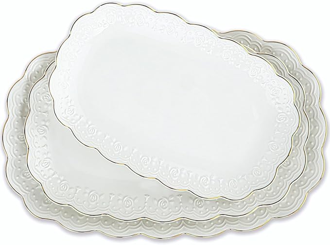 Kassel Ceramic Serving Platter Set | 14”/12”/10” Oval Serving Trays for Entertaining at Parties and Weddings | Oven Safe Large Serving Trays for Tacos, Steak, and Cake