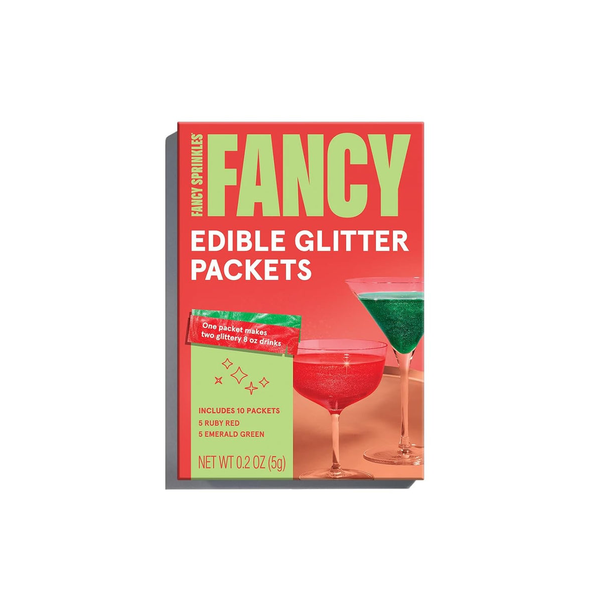 Fancy Sprinkles Mistletoe Magic Edible Glitter Packets Portable & On-The-Go for Sparkling Drinks, Champagne, Cocktails, Wine, Beer, & more. (1 Pack)