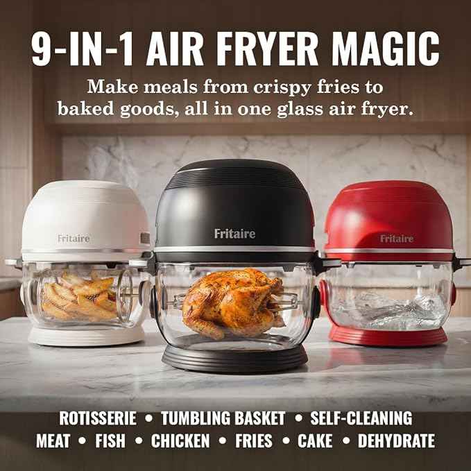 Non Toxic Air Fryer™ Pro | 9-in-1 Glass Air Fryer | Self-Cleaning | 5 Quart | Rotisserie and Tumbler | 400F Vortex For Even Cooking, BPA-Free Teflon Free, Recrisp, Roast, Bake, Mauve Rose