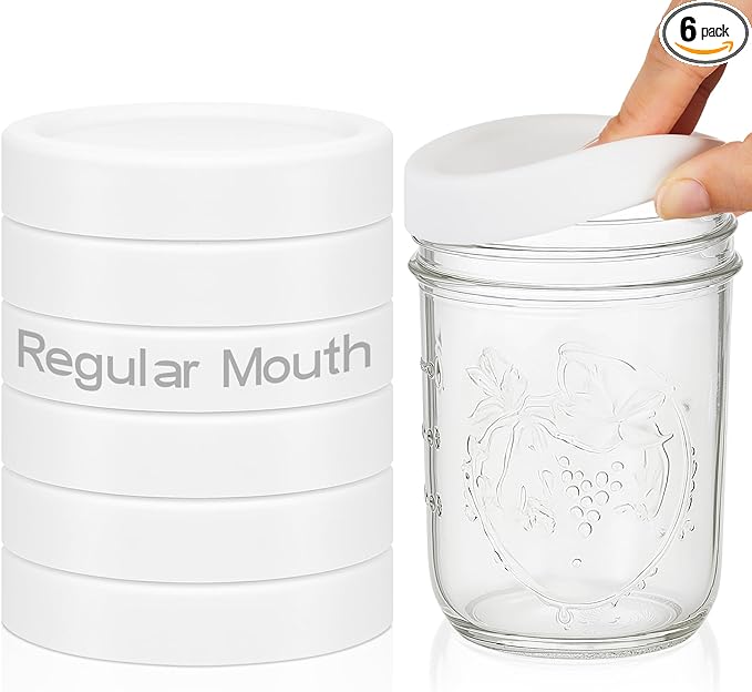 Teenyyou 6 Pcs Silicone Lids Mason Jar Lids Thickened Leak Proof Lid for 70mm Mouth Mason Jars, Reusable Large Canning Jar Caps(White)