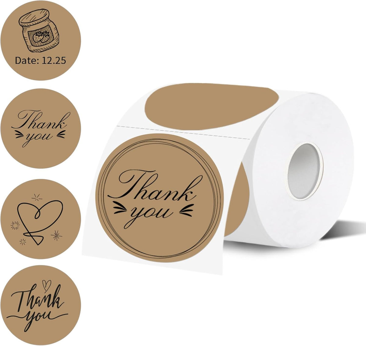 Thermal Label,3 Inch Brown Round Thermal Printer Sticker,Self-Adhesive Round Direct Thermal Labels,Thermal Stickers for DIY Logo Design,Name Tag (300 Labels/1 Roll)