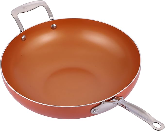 MasterPan Copper tone 12-inch Ceramic Non-stick Wok with Lid