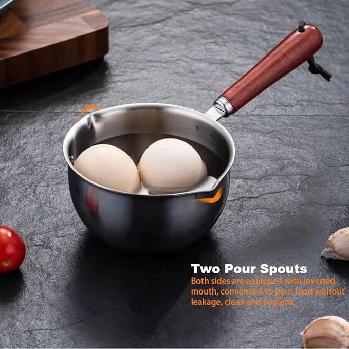Butter Warmer Pot, Small Cast Iron Basting Pot With Wooden Handle Stainless Steel Multi Purpose Cooking Pot for Milk, Coffee(300mL)