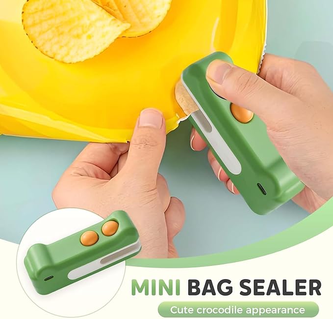 2-in-1 Mini Bag Sealer and Cutter, Rechargeable Handheld Food Storage Sealer with Magnet, Portable Crocodile Design for Chips and Snacks, Kitchen Storage Solution (Purple)