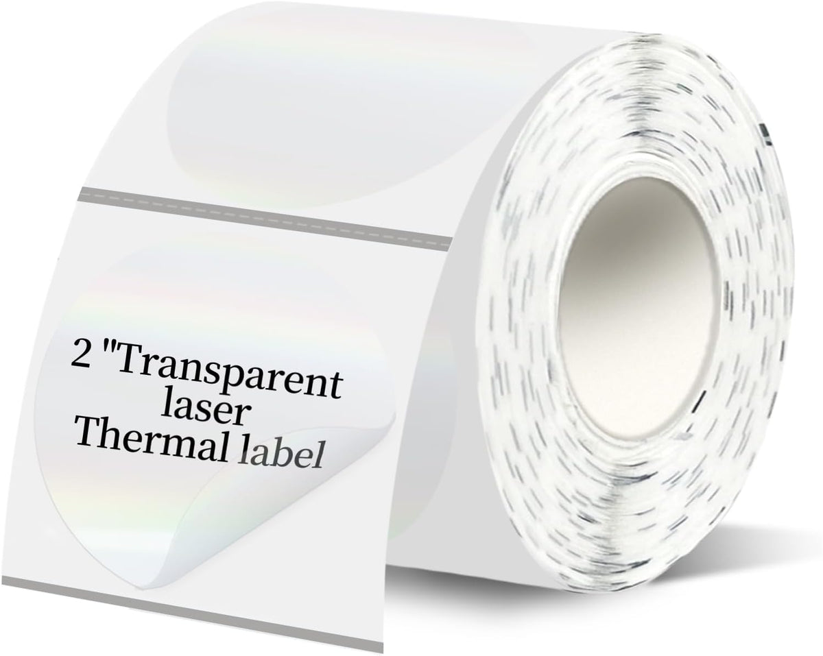 2''Transparent Laser Thermal Label,Round Self-Adhesive Direct Thermal Label,Thermal Stickers for DIY Logo Design,Name Tag (300/Roll