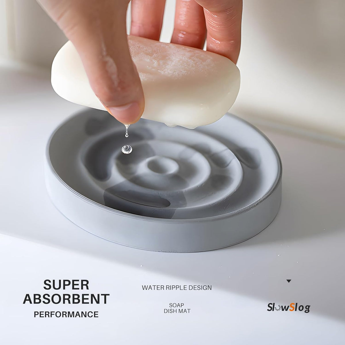 Diatomite Soap Dish Holder, Water Absorbent Stone Soap Dish, Quick Dry Stone Soap Holder, Diatomaceous Earth Bath Tray for Hand Soap, Sponge Holder, Gray