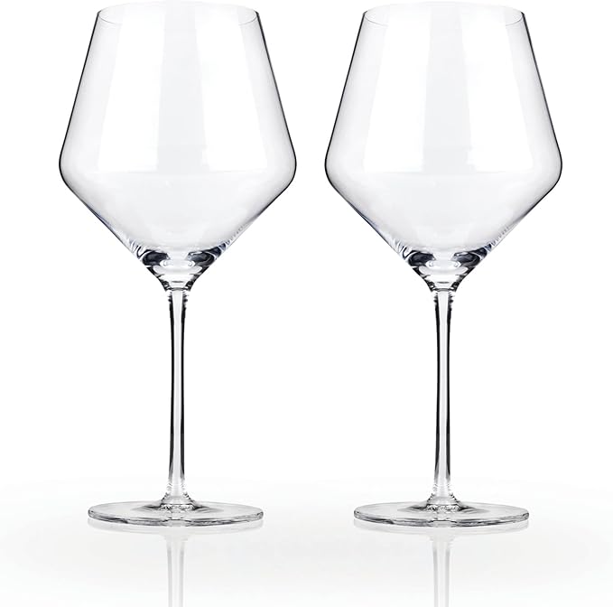 Viski Raye Angled Burgundy Wine Glasses, Crystal Clear Red Wine Glasses for Wedding, Anniversary, Birthday Gifts for Women and Men, Home Bar, Elegant Glassware, 21 oz, Set of 2