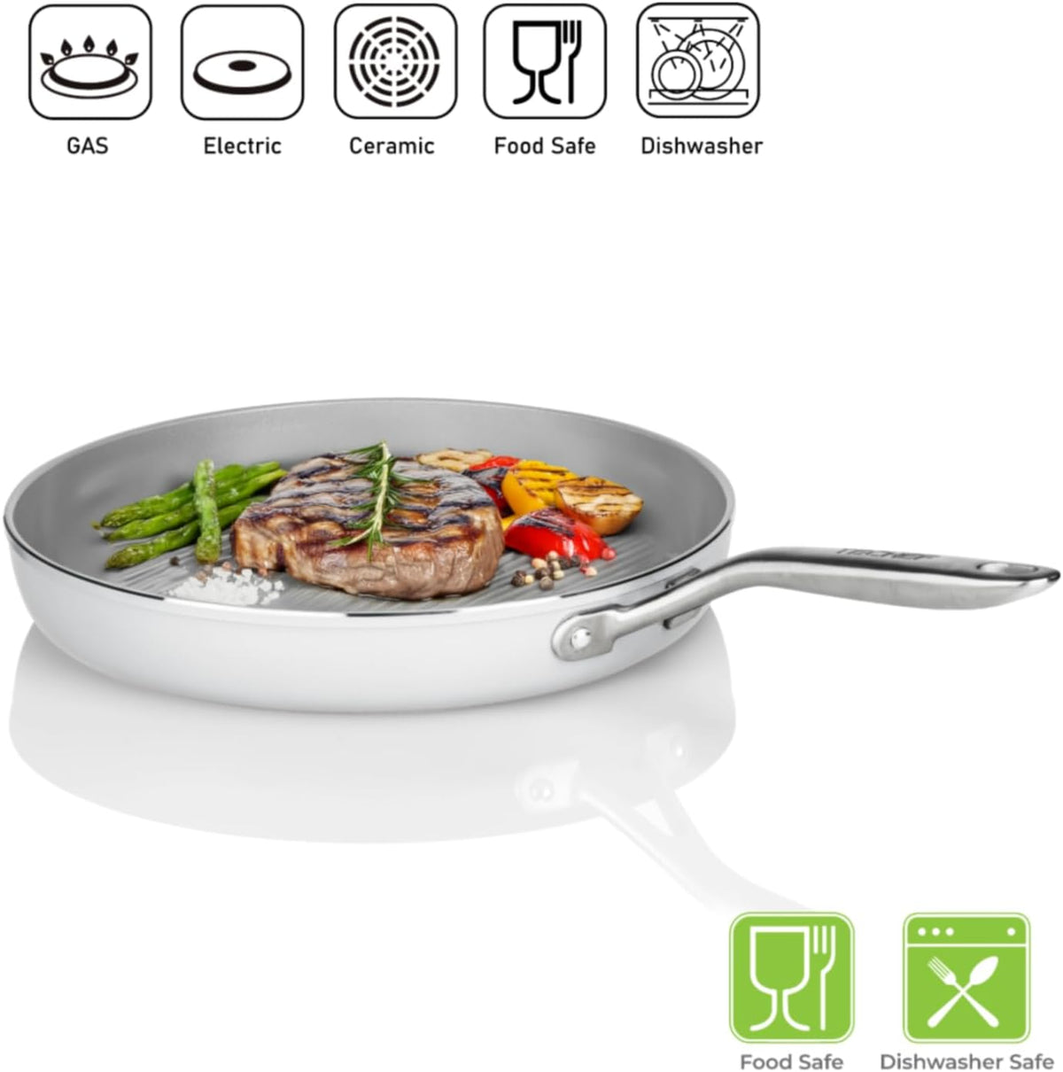 TECHEF - CeraTerra Collection, 12" Ceramic Nonstick Grill Pan (PTFE, PFAS, and PFOA Free), Made in Korea (12-in Grill Pan)