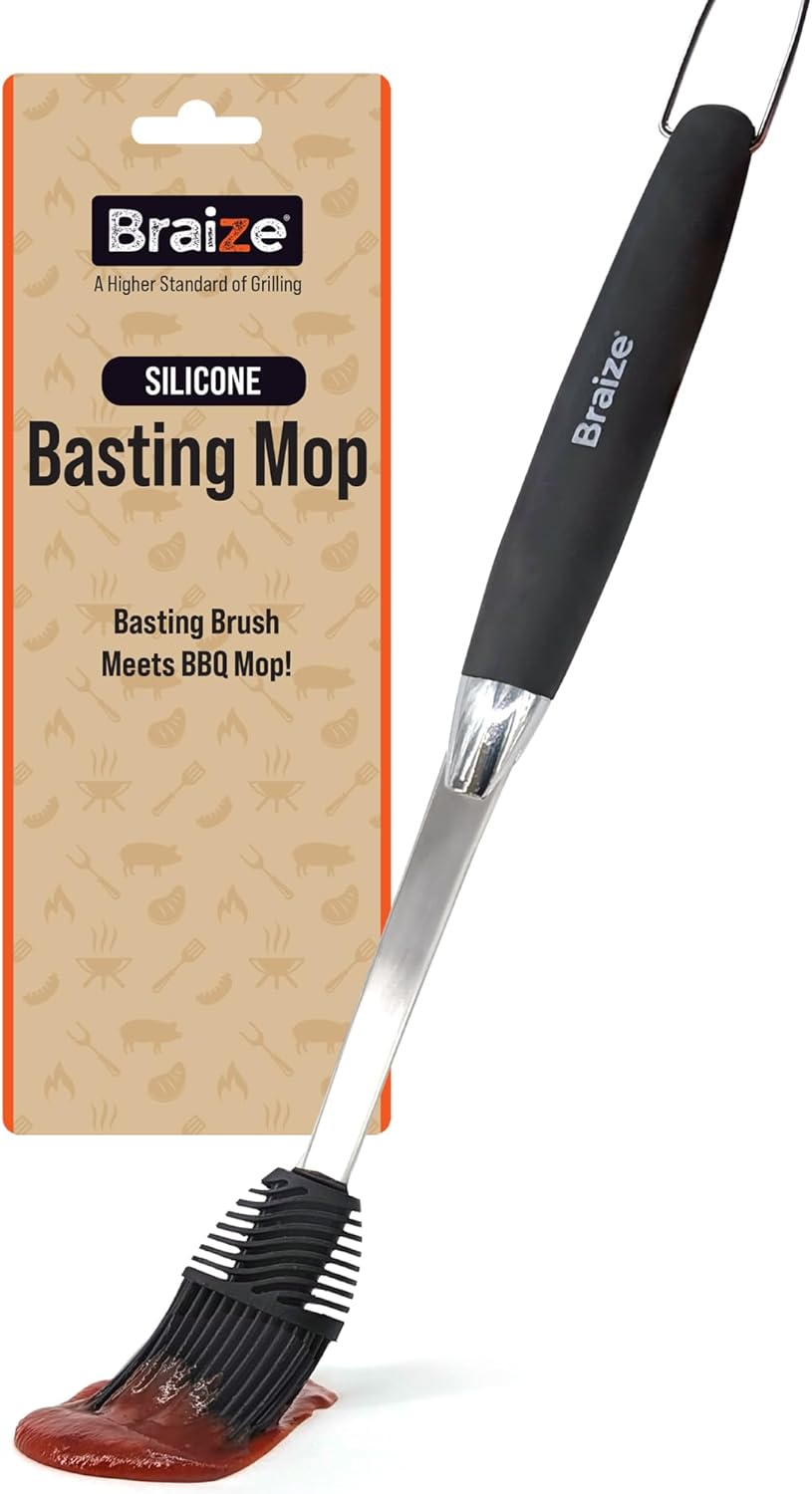 Grill Basting Brush, Silicone BBQ Basting Brush for Cooking Oil & Sauce, Heat-Resistant Baster for Grilling, Barbecue Tool, Dishwasher-Safe Food Basting Mop for BBQ, Smoking & Roasting