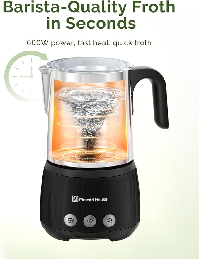 Maestri House Milk Frother, 4-in-1 Electric Milk Steamer and Frother, 16.9OZ 600W Smart Touch Control Hot and Cold Foam Maker, Memory Function for Latte, Cappuccinos, Warm Milk, Hot Chocolate Milk