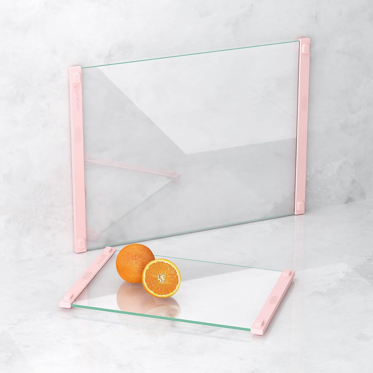 Glass Cutting Board with Silicone Grip, 80% Stronger Shatter Resistance and Slip Resistance,No Scratches/Microplastic-Free,Dishwasher Safe, Non Toxic Cutting Board for Kitchen (Pink-12 * 8"&16 * 12")