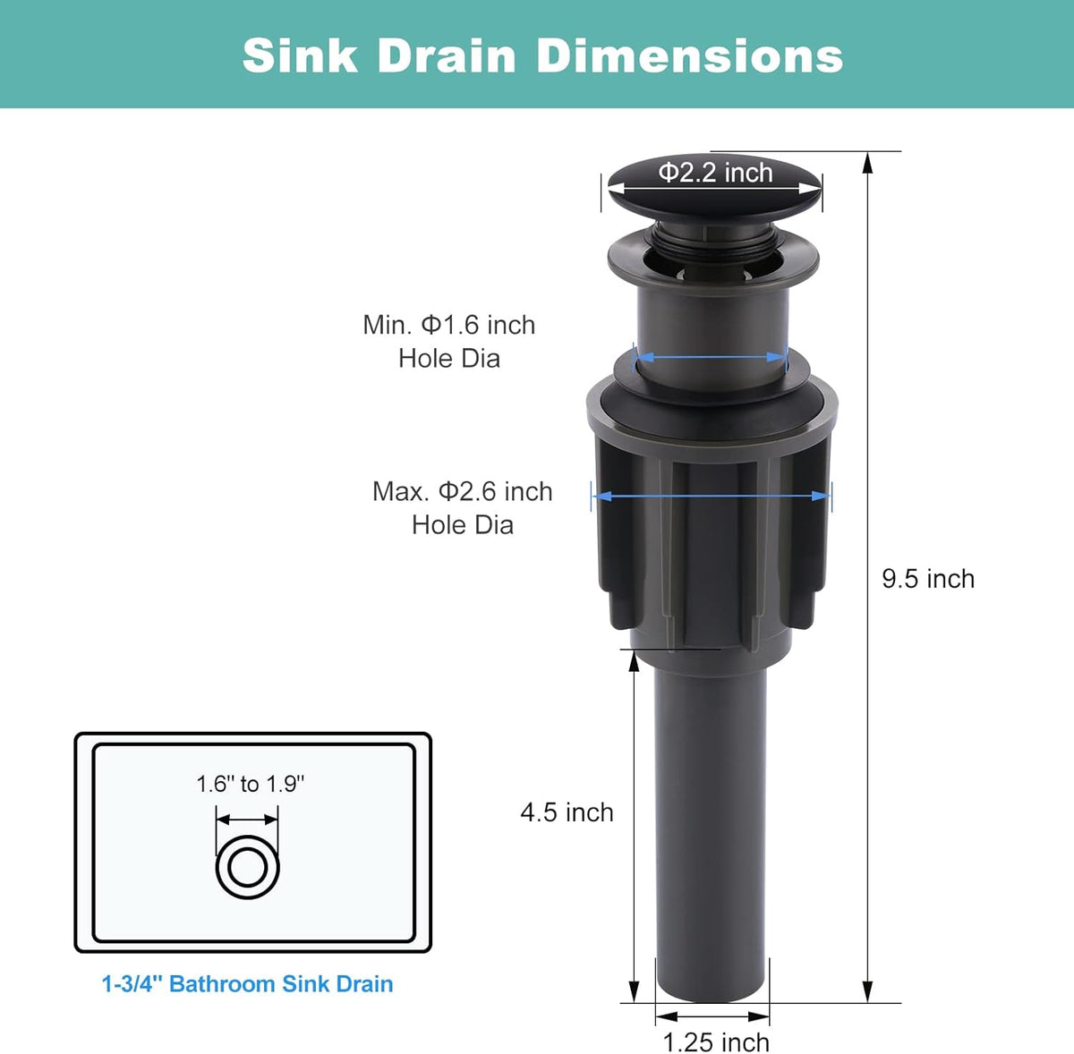 Bathroom Sink Drain Without Overflow, ARCORA Matte Black Pop Up Drain for Vessel Sink Clicker Drain Stopper