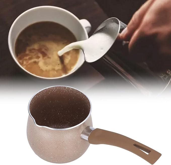 Single Handle Coffee, Pot Mini Milk Pan Aluminum turkish coffee pot Warmer Boiling Alloy Non Stick Anti Scalding for CookingBrown (Brown)