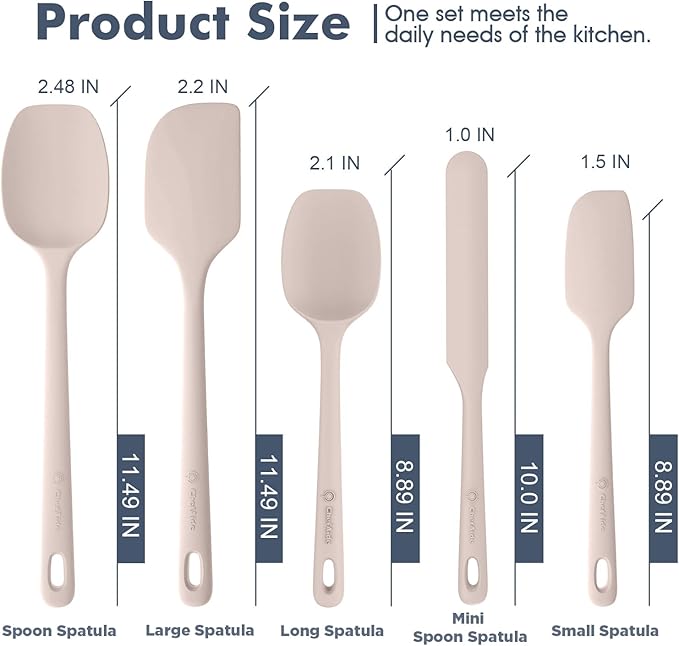 5 Pieces Silicone Spatula Set, Food Grade Rubber Spatula, Upgrade Strong Handle with Ergonomic Grip, Heat Resistant Up to 600°F for Nonstick Cookware, Cooking Creamy White