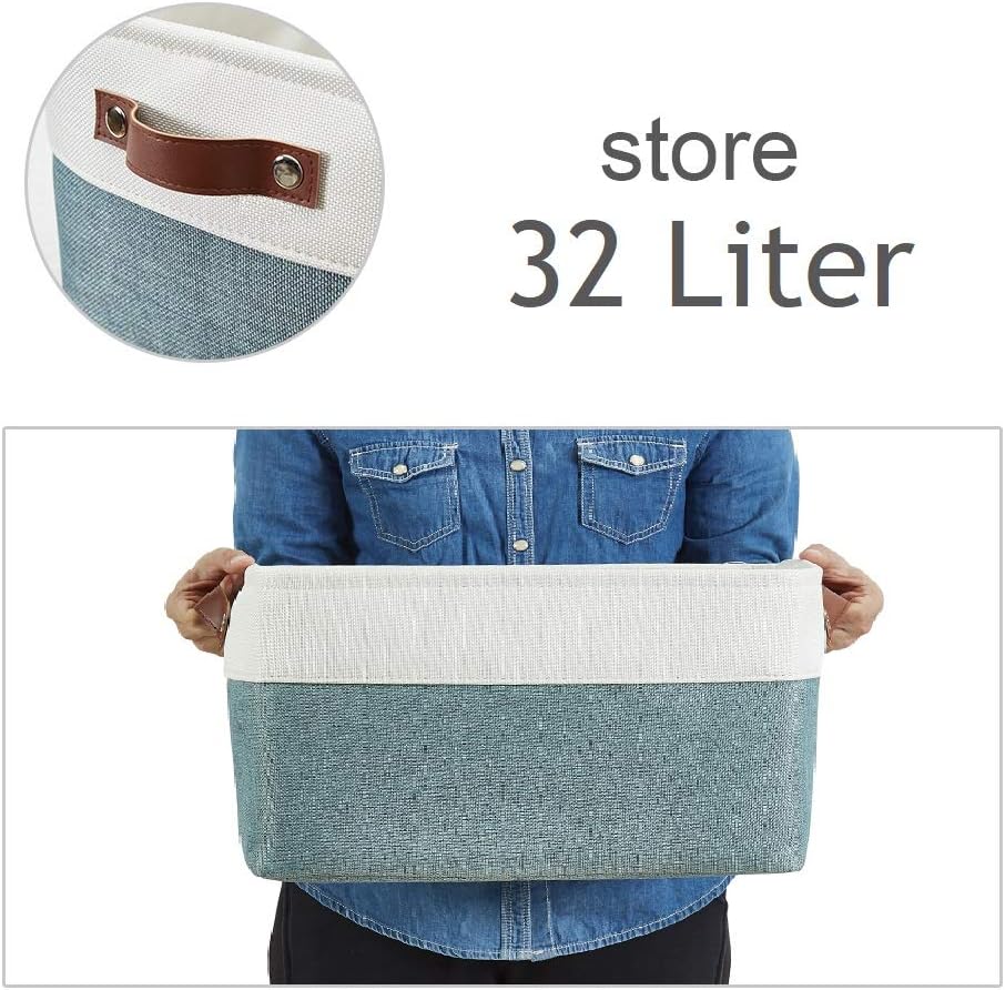 DECOMOMO Storage Baskets for Shelves - Fabric Storage Bins, Linen Closet Organizers and Storage (Green & White, XL - 3 Pack)