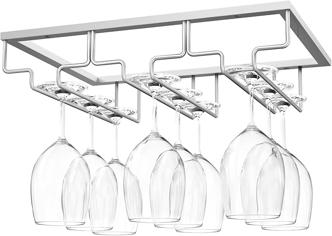 Nuovoware Wine Glass Rack, Wine Glass Hanger Rack Under Cabinet Stemware Holder Storage Hanger for Bar Kitchen Cabinet (3 Rows), Nano Silver