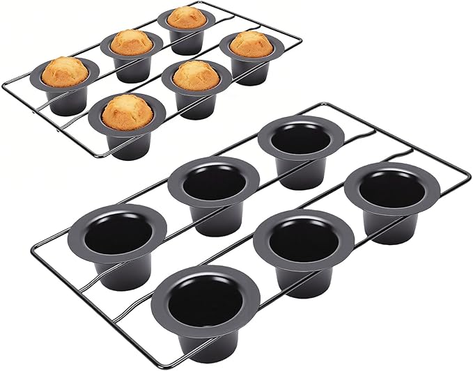 6 Cup Popover Pan for Baking Deep Non Stick Sturdy Carbon Steel Bakeware Easy to Clean for Yorkshire Pudding, Muffins and Popovers