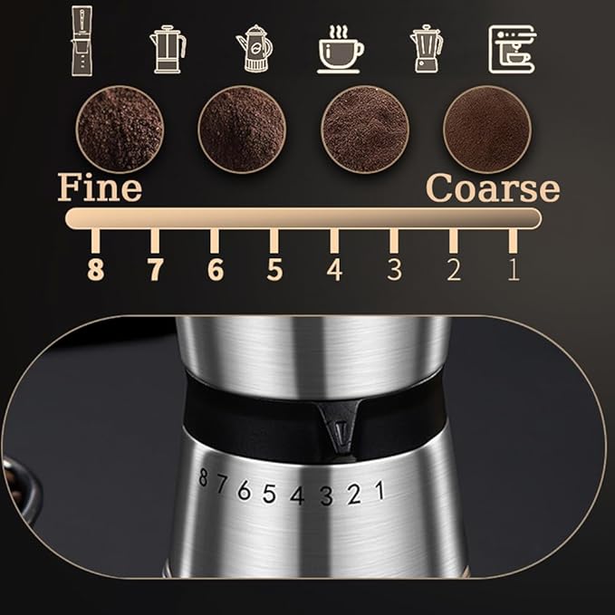 Precision Manual Coffee Grinder for Home Use, 8 Adjustable Coarseness Setting,with Ceramic Universal for Travel Camping