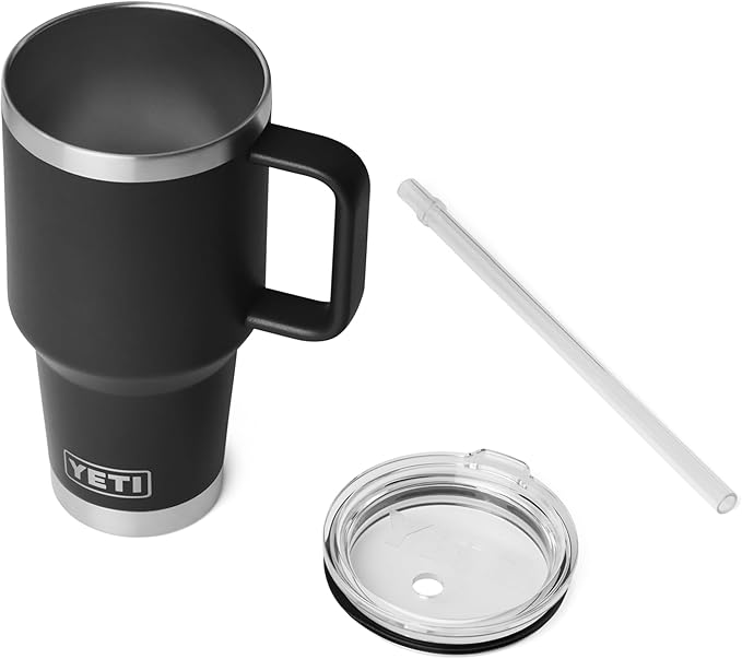 YETI Rambler 35 oz Straw Mug 2.0 - Double-Wall Vacuum Insulation for Cold Beverages – Dishwasher Safe – Cupholder Compatible – Reusable Straw – Comfortable Grip Handle – Travel Mug - Black