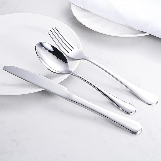 12-Piece Silverware Set for 4 - Stainless Steel Flatware Cutlery Set Service for 4, Mirror Polished Flatware Set Include Forks Spoons Knives for Home, Wedding, Restaurant, Dishwasher Safe