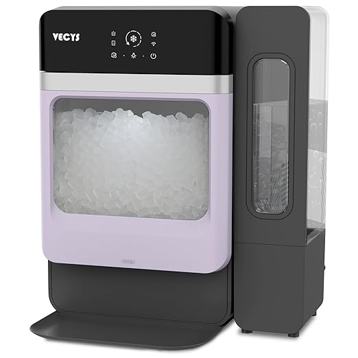 VECYS Nugget Ice Maker, 33LBS/Day Countertop Ice Machine, Self-Cleaning Portable Pellet Ice Maker with Stainless Steel Trim, 3.8L Side Water Tank, Chewable Sonic Ice for Home, Office, Bar