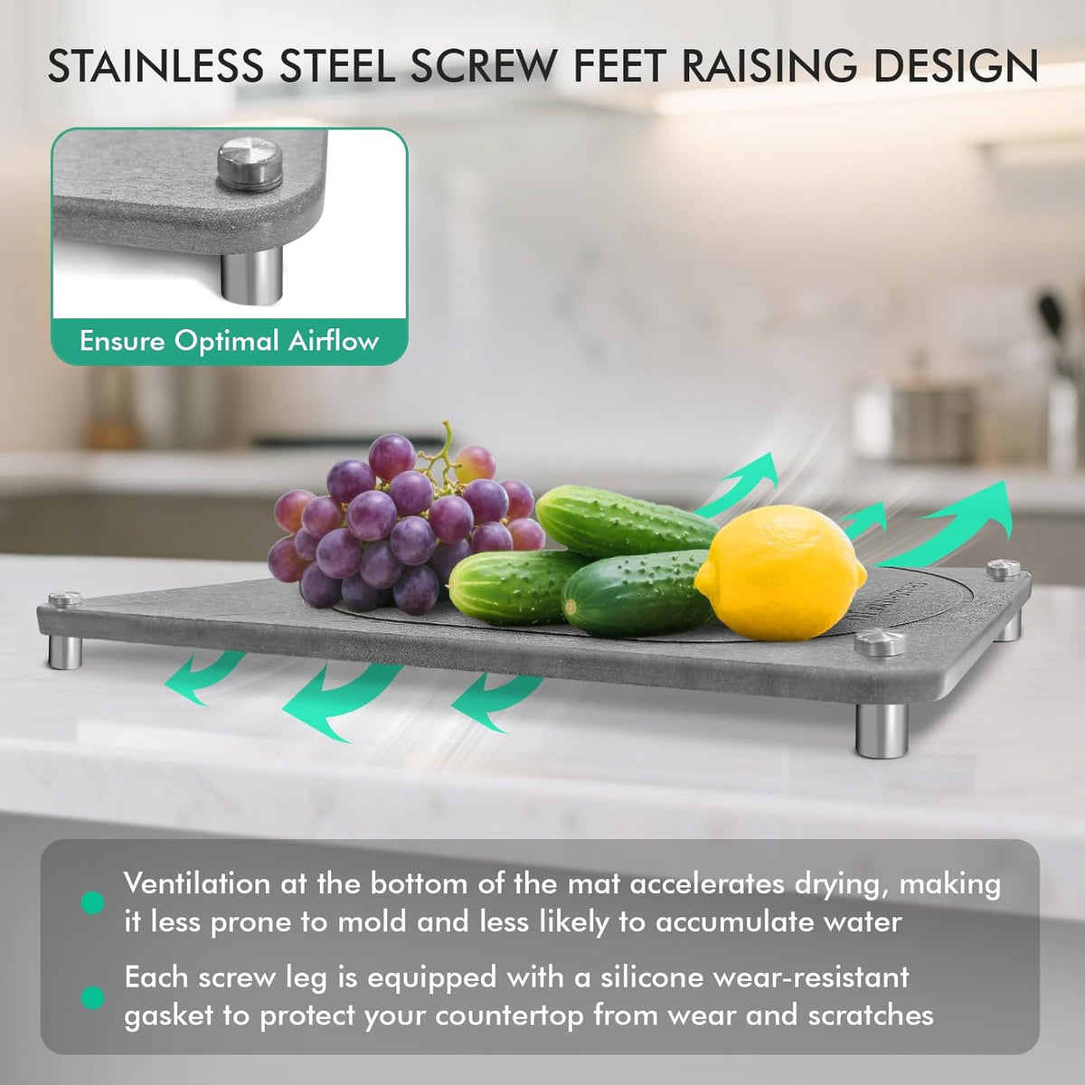 Stone Drying Mat For Kitchen Counter Superb Absorbent Diatomaceous Earth Mats with Non-Slip Feet Quick Dry Stone Dish Drying Pad Dish Pad Multi-Purpose(Floral-MediumGray, 15.7" x 11.8")