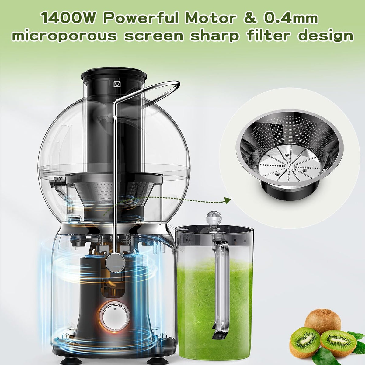 Juicer Maker,Vospeed Juicer Machines,750W juicer machines vegetable and fruit,With 3.5-Inch Wide-Mouth Feed Chute,Juice Extraction at Constant Temperature,With 1.2L Cup, BPA-Free,Easy to Clean (White)