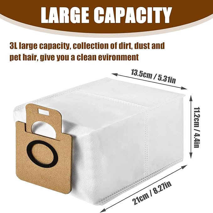 8 Pack Dust Bags Compatible with Dreametch L20 Ultra L10 Ultra L10s Ultra X10 Plus X20 Pro S10 Pro Robot Vacuum, Self-Emptying Base Vacuum Bags Replacement Accessory Parts