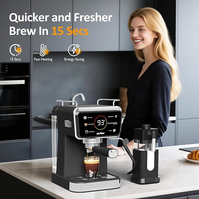 SUNVIVI 20 Bar Espresso Machine for Home and Office, 3-in-1 Iced Coffee Maker with Milk Frother, Espresso Shot & Iced Coffee, LED Touchscreen, 52OZ Removable Water Tank, Professional Coffee Brewing