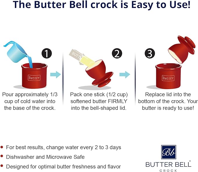 Butter Bell - The Original Butter Bell crock by L Tremain, a Countertop French Ceramic Butter Dish Keeper for Spreadable Butter, Café Retro Collection, Royal Blue, Glossy Finish