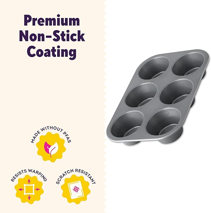 Wilton Everyday Non Stick Jumbo Muffin Pan for Oversized Muffins and Cupcakes, Made without PFAs, 6 Cup Capacity