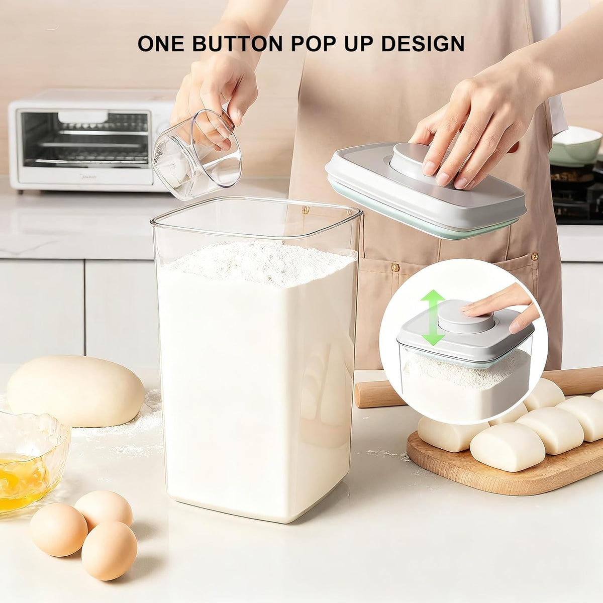 Pop Containers with Lids - Stackable Airtight Food Storage, Kitchen Pantry Storage Containers for Snacks Candy Salt Herbs Spices BPA-Free (4000ml / 4.2qt *2)