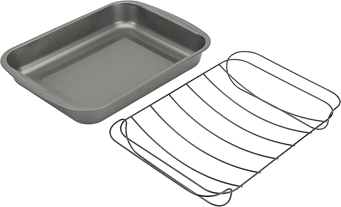GoodCook Everyday Roast Pan with Rack Rectangular Nonstick Construction Large Capacity Metal Utensil-Safe, 15 x 11-Inch, Gray