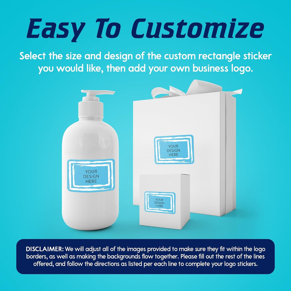 100 Custom Vinyl Stickers - Upload Your own Image, Text, Design, Logo - Personalized Logo Labels for Handmade, Packaging, Bottle, Jars, Candle, Brand Stickers (Blue Swirls, 3x2)