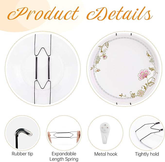Bilillo 12 Piece Stainless Steel Plate Hangers - 8/12/14 Inch Invisible Heavy Duty Wall Plate Holder with 12 Pieces Wall Hooks for 7.5 to 16 Inch Decorative Plates and Arts (Black)