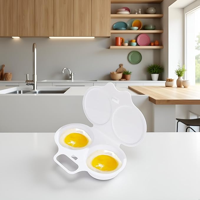 1Pc White Egg Poacher, Microwave Egg Boiler Poacher, 2 Cavity Nonstick Poached Egg Maker With Lid, Egg Poacher Microwave Egg Cooker, Double Drain Poached Egg Cups Cookware（13 * 5cm）