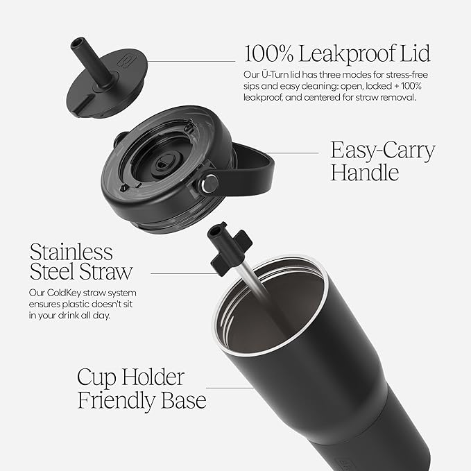 BrüMate Resa 35oz 100% Leakproof Travel Tumbler w/Handle & Straw | Flexible SoftSip Straw | Silicone Sleeve for Durability | Stainless Steel | Cup Holder & Travel Friendly Water Bottle (Onyx Leopard)