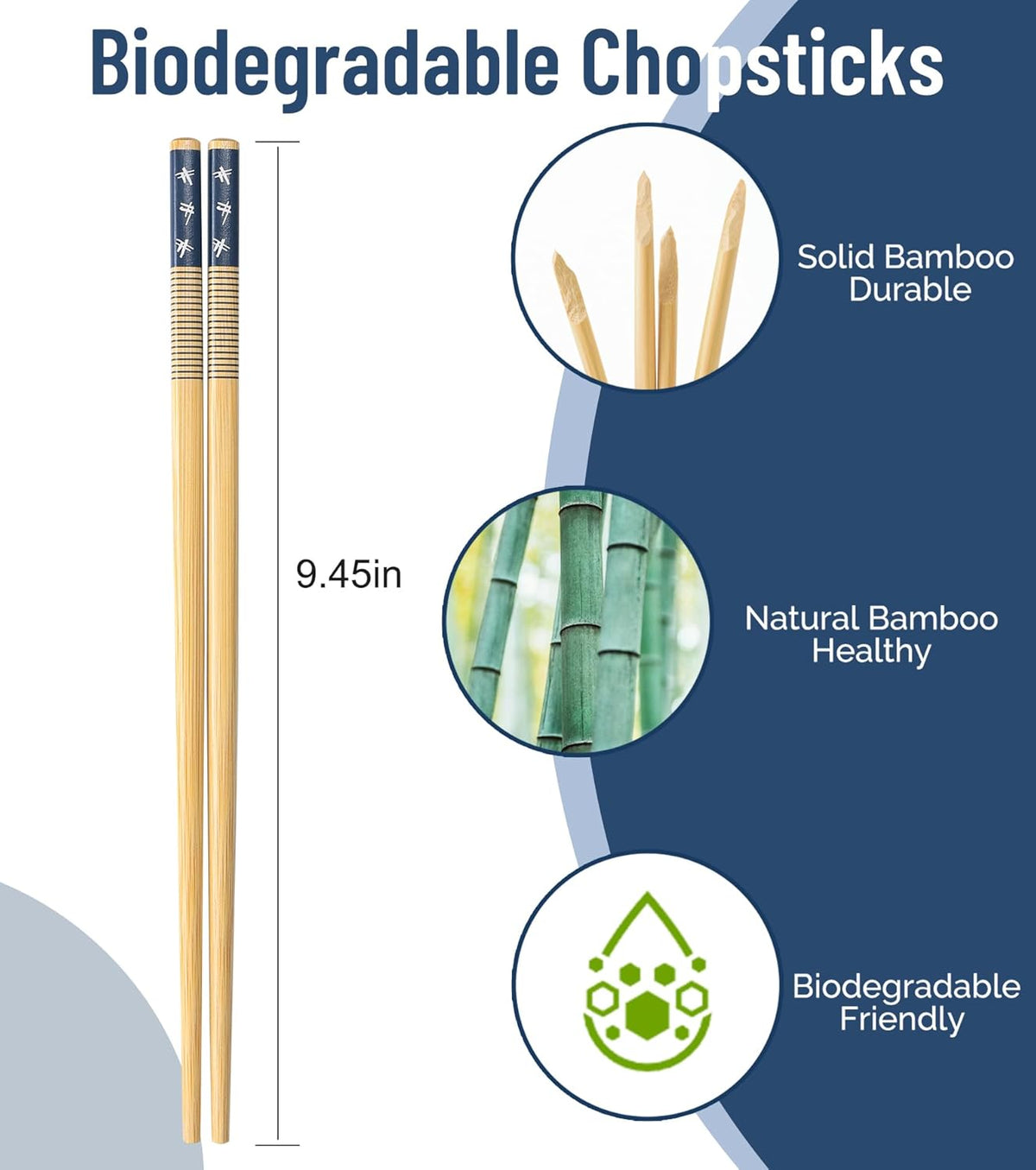 200 Pairs Bamboo Chopsticks Reusable | Dishwasher Safe | Durable | Separated | Bulk | Non slip | - （9.45in）