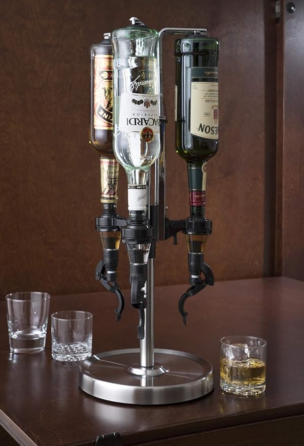 OGGI Professional 3-Bottle Revolving Liquor Dispenser, Stainless Steel