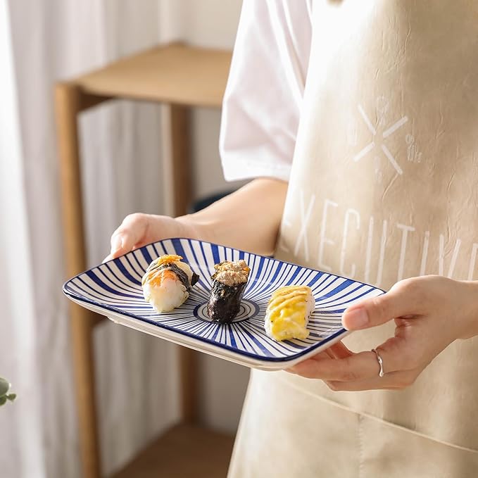 Selamica Ceramic Rectangular Salad Plates Set of 4, Small Serving Plates for Appetizers, Sushi, Fruit, Assorted Colors