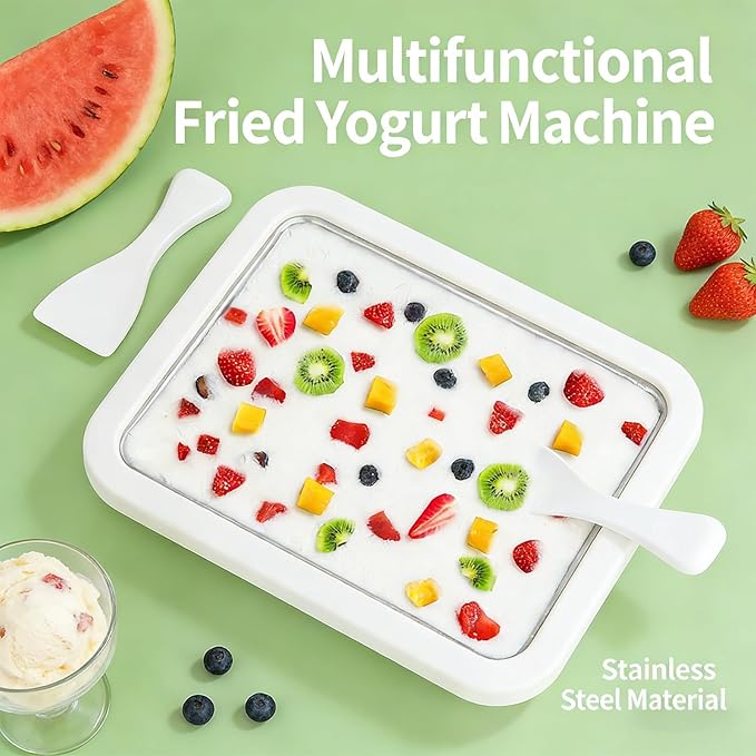 Rolled Ice Cream Maker, New Homemade Ice Cream Roller Maker, Instant Ice Cream Maker, DIY Fun Family Activity Rolled Ice Cream Tray for Yogurt, Sorbetand and Gelatod with 2 Scrapers(Pink)